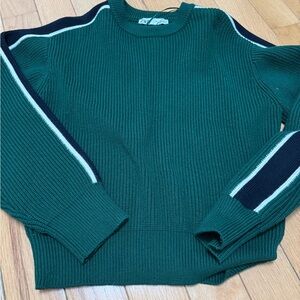 Zara Green Crewneck Sweater with Stripe Detail